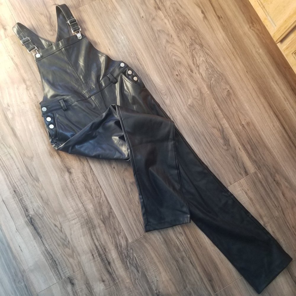 vegan leather overalls